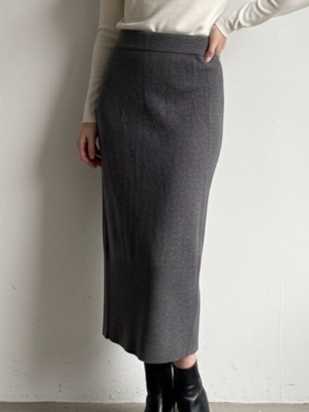 Massimo Dutti Sz S Grey Wool Blend Knit Pencil Midi Skirt